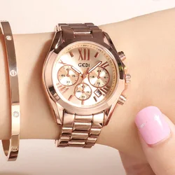 Luxus Rose Gold Frauen Beiläufige Uhr Wasserdicht Kalender Einzigartige Quarz Business Kleid Uhren für Weibliche Golden Lady Uhr