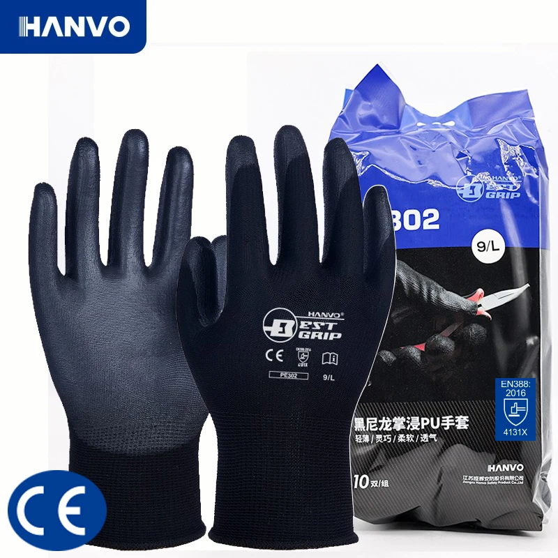 10 Pairs PU Nitrile Safety Coating Nylon Cotton Work Gloves Palm Coated Gloves Mechanic Working Gloves have CE EN388