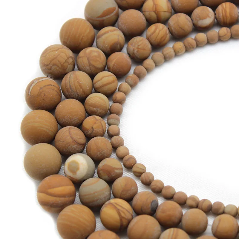 Wholesale Natural Stone Beads Matte Brown Wood Grain Loose Beads for Needlework Jewelry Making 4 6 8 10 12 mm DIY Bracelet