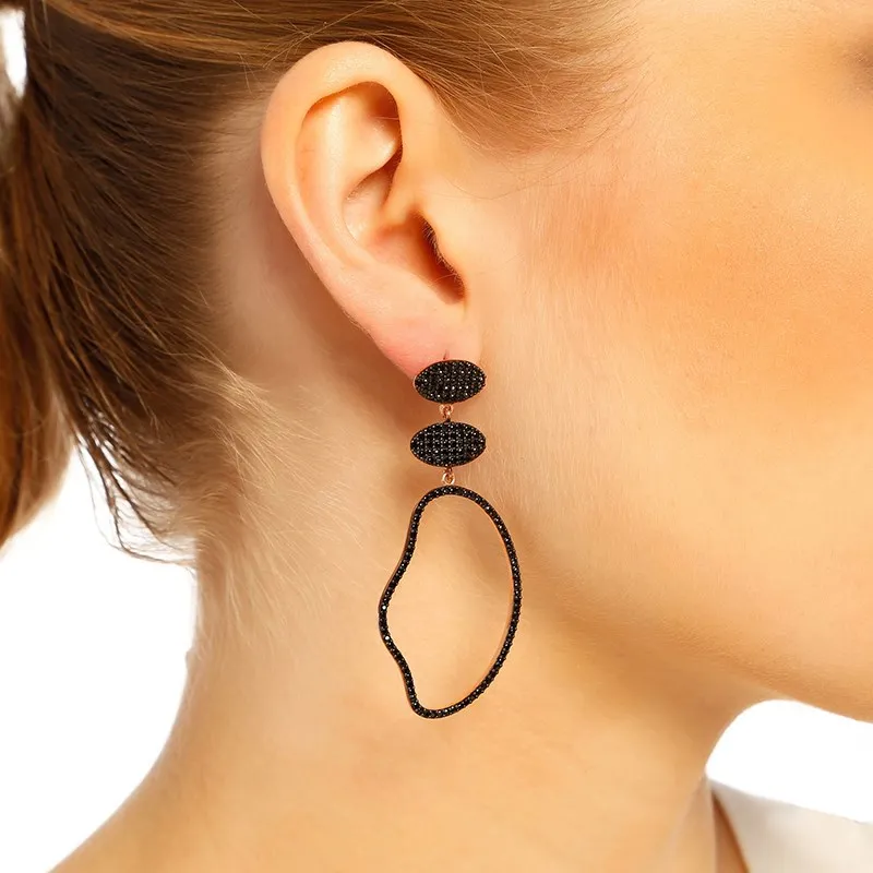 Asymetric Dangle Earring 925 Sterling Silver Drop Black Designer Turkish Earrings серьги серебро сережк