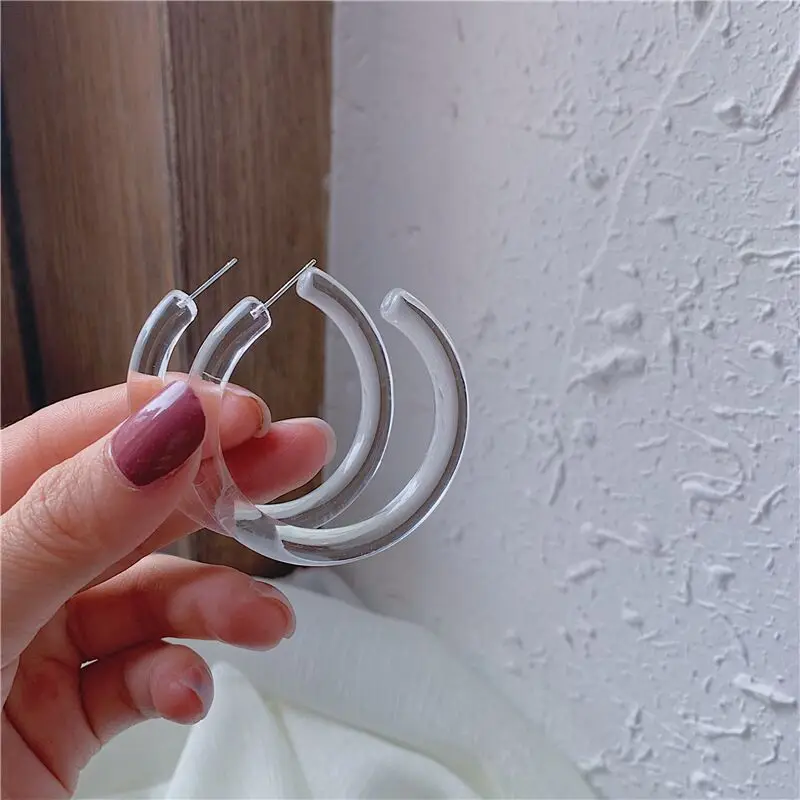 New Clear Transparent Acrylic Hoop Earrings for Women korean Style Geometric Circle Unusual Big Earrings Trend 2022 Jewelry