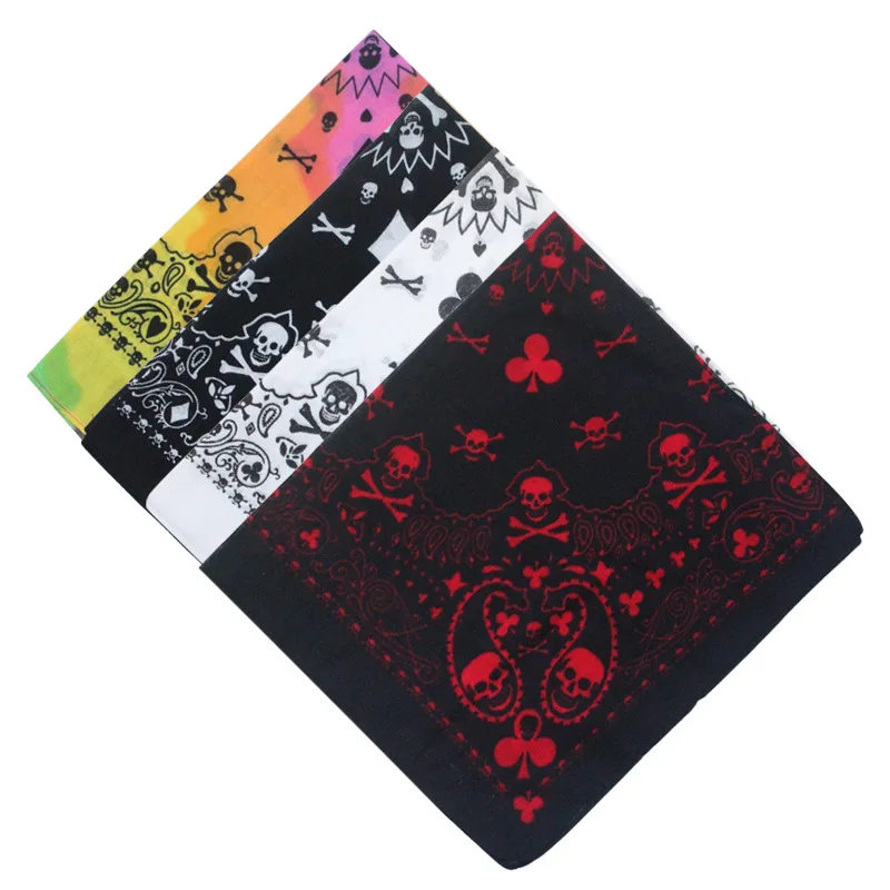 55cm White Black Red Skull Poker Geometric Bandana Unisex Harajuku Hip Hop Square Headband Motorcycle Sports Hair Wrap Wristband