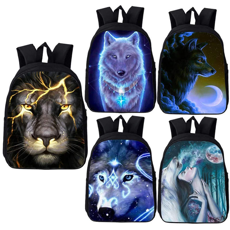 

Animal Lion Wolf School Backpack For Boys Girls 3D Printing Lion Wolf Backpack Teenage Book Bags Daily Knapsack School Mochila