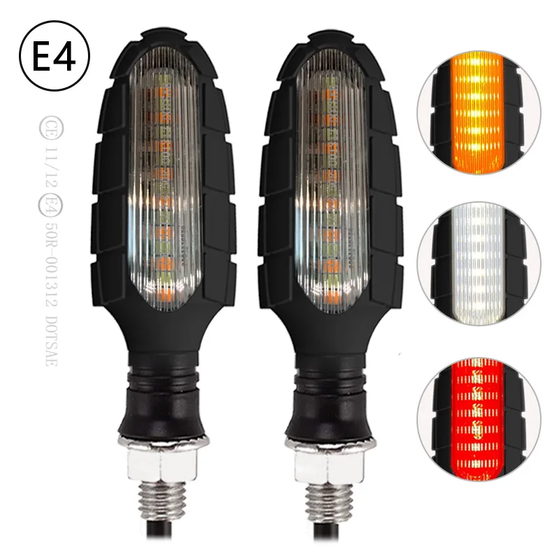 2PCS Motorcycle Turn Signals Stop Signals DRL Flowing Water Flasher 4 in 1 Blinker Tail Light 16 SMD Universal M10 Brake Light