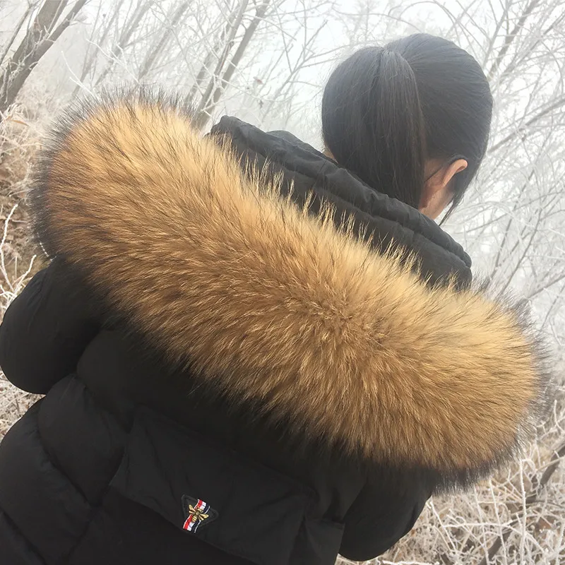 2022 100% Natural Jacket Fur Collar Real Raccoon Fur Women Scarves Winter Coat Female Neck Cap Long Warm Genuine Fur Scarf