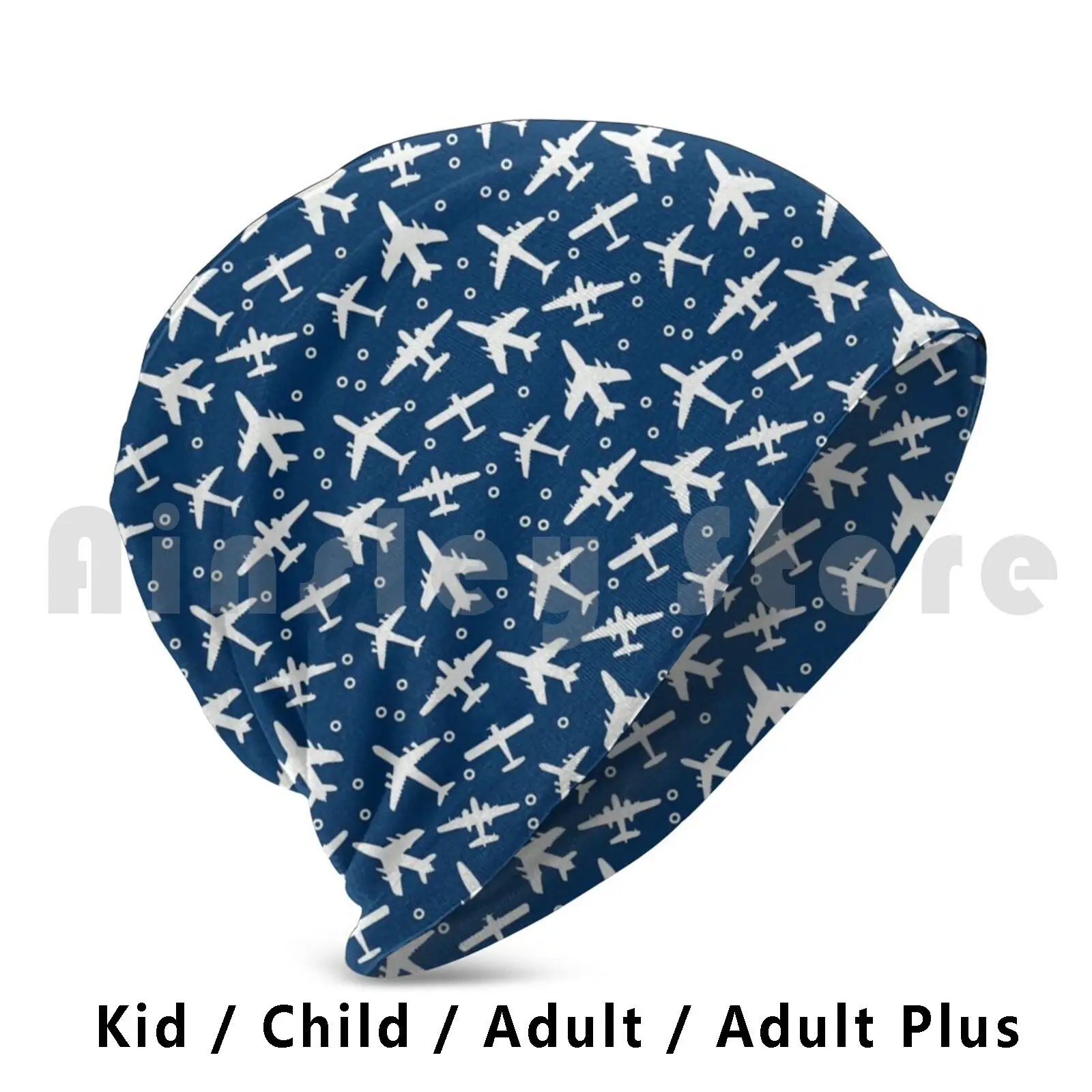 Blue And White Aeroplanes Silhouette Pattern Beanie Hedging Cap DIY Print Cushion Airplane Airplane Aviation Aviator