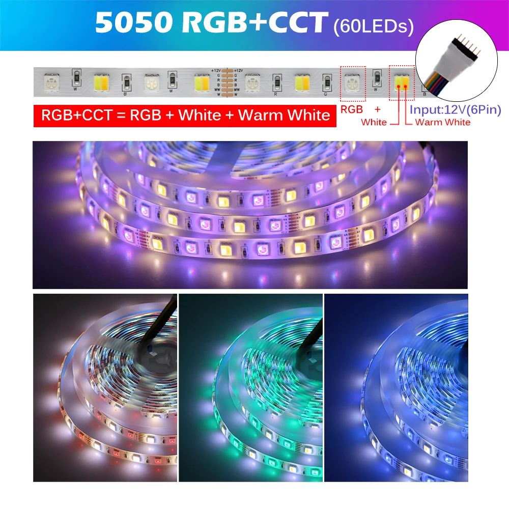 RGB LED Strip Light 5050 2835 DC 12V Neon Ribbon Waterproof Flexible LED Diode Tape RGBW RGB+CCT LED Lights for Home Decoration