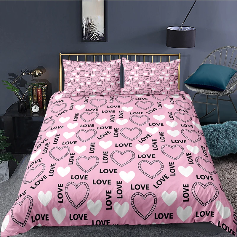 

Bedding Set Duvet Cover Pillowcase Home Textile Lover Heart Print Quilt Cover Bedroom Bed Sets No Sheet