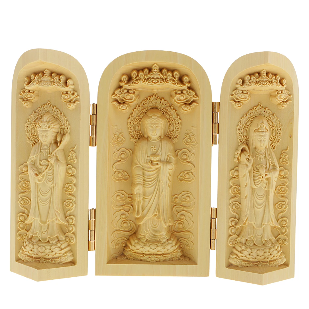 Caja de estatua de Buda plegable, estatuas budistas tibetanas para la decoración del templo del hogar