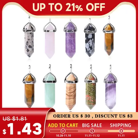 Bullet Stone Pendant with Purple Crystal CSJA Jewelry