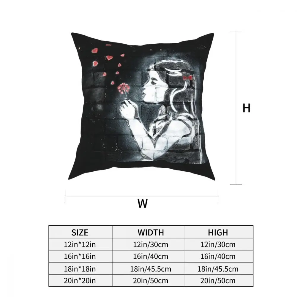 Girl Blowing Hearts By Banksy Square Pillow Case Throw Pillow Casual Pillowcase