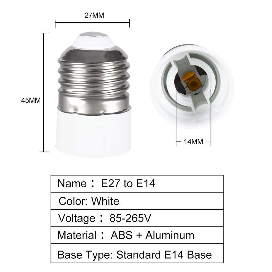 Convertidor de portalámparas E27 a E14, adaptador de enchufe de lámpara E14, Base de lámpara E27, Material ignífugo, Boca de tornillo, cambiador de