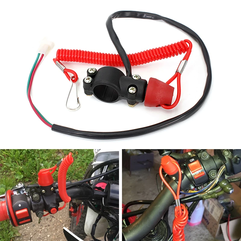 Motorcycle Kill Stop Switch & Safety Tether Cord For 7/8 Inch Handlebar Scooter ATV Quad Pit Dirt Bike UTV Etc Moto Accessories