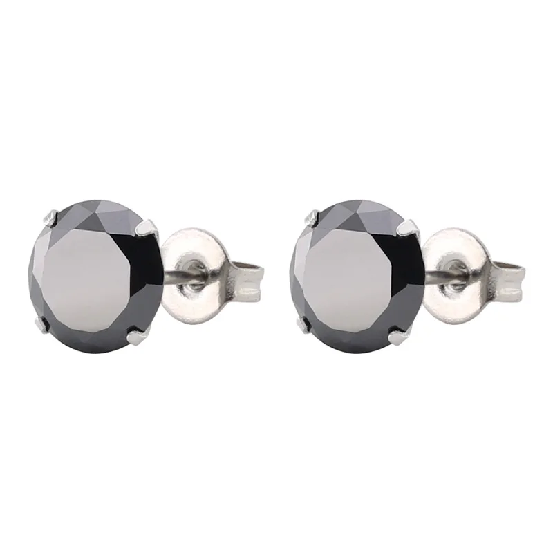 1Pc Han Edition Titanium Steel Stainless Steel AAA Black Zircon Four Jaw with Circular Earrings Allergy Free Earrings