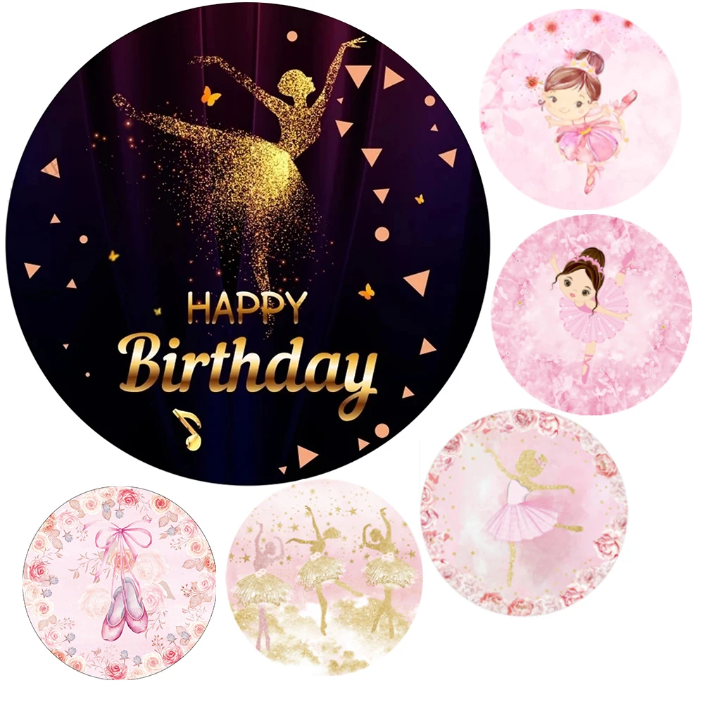 

Gold Ballet Dancer Princess Round Backdrop Photography for Girl Birthday Party Newborn Baby Shower Circle Background Covers