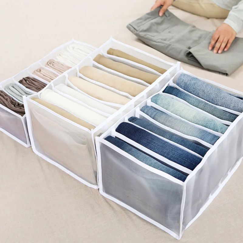 Organizador de armario plegable, caja de almacenamiento, organizador de ropa interior, caja divisora de cajón, 7 rejillas, caja para pantalones vaqueros, organizador de cajón de ropa para sujetador