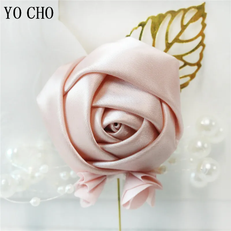 YO CHO  Delicate Wedding Man Boutoniere  Artificial Flowers with Golden Leaves  Woman Brooch  Vintage Dress Decor