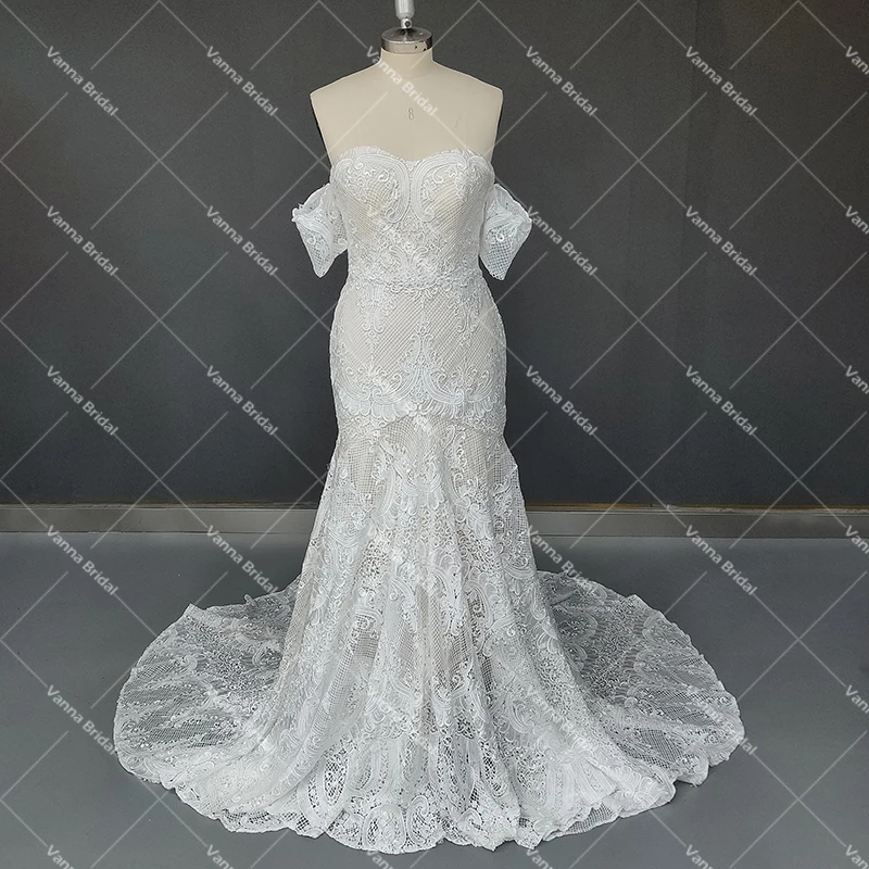 Laço querida sereia vestidos de casamento cortar jardim boho strapless zíper feito sob encomenda ajuste e alargamento sem costas vestido de noiva