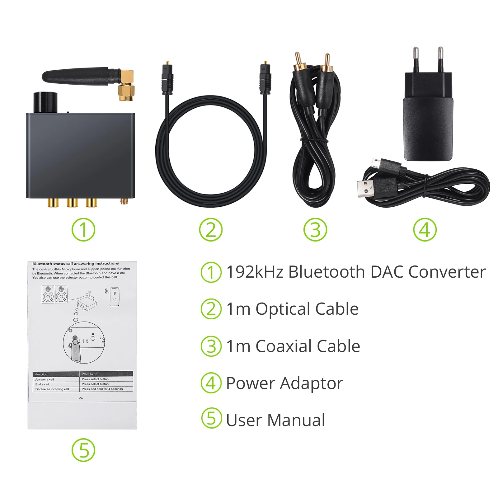 eSYNiC 192kHz Bluetooth-compatible 5.0 DAC Digital To Analog Converter QCC3003 Chip With Headphone Amp Audio Adapter Support AAC