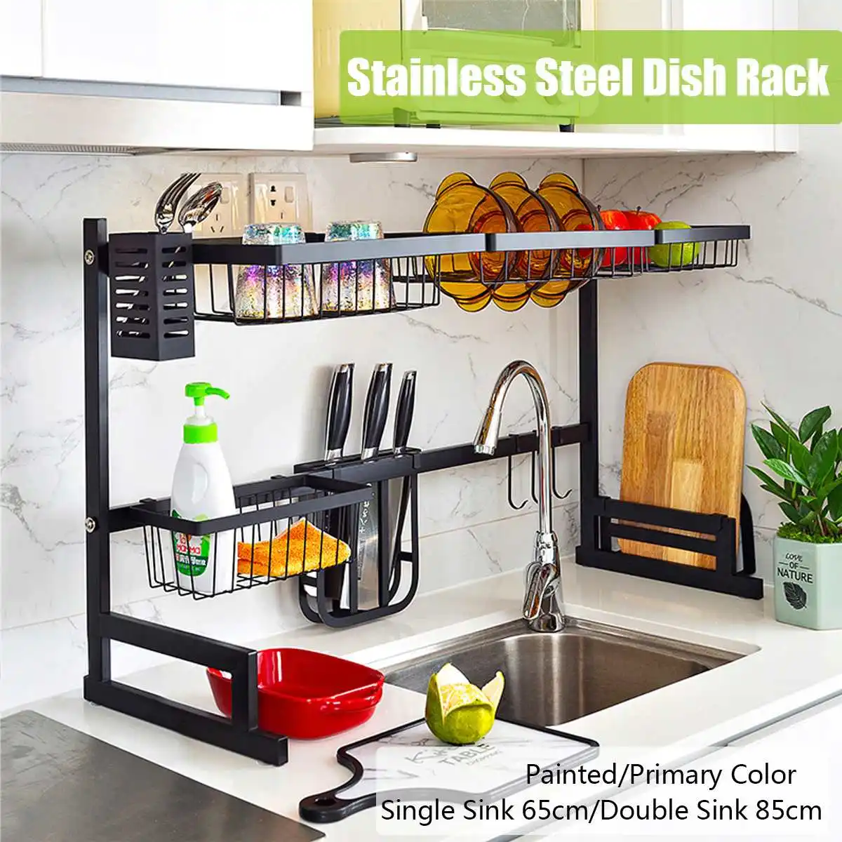 Kitchen Shelf Organizer Over Sink Dish Drying Rack Utensils Holder Bowl Dish Drainer Shelf Kitchen Storage Counter top Organizer