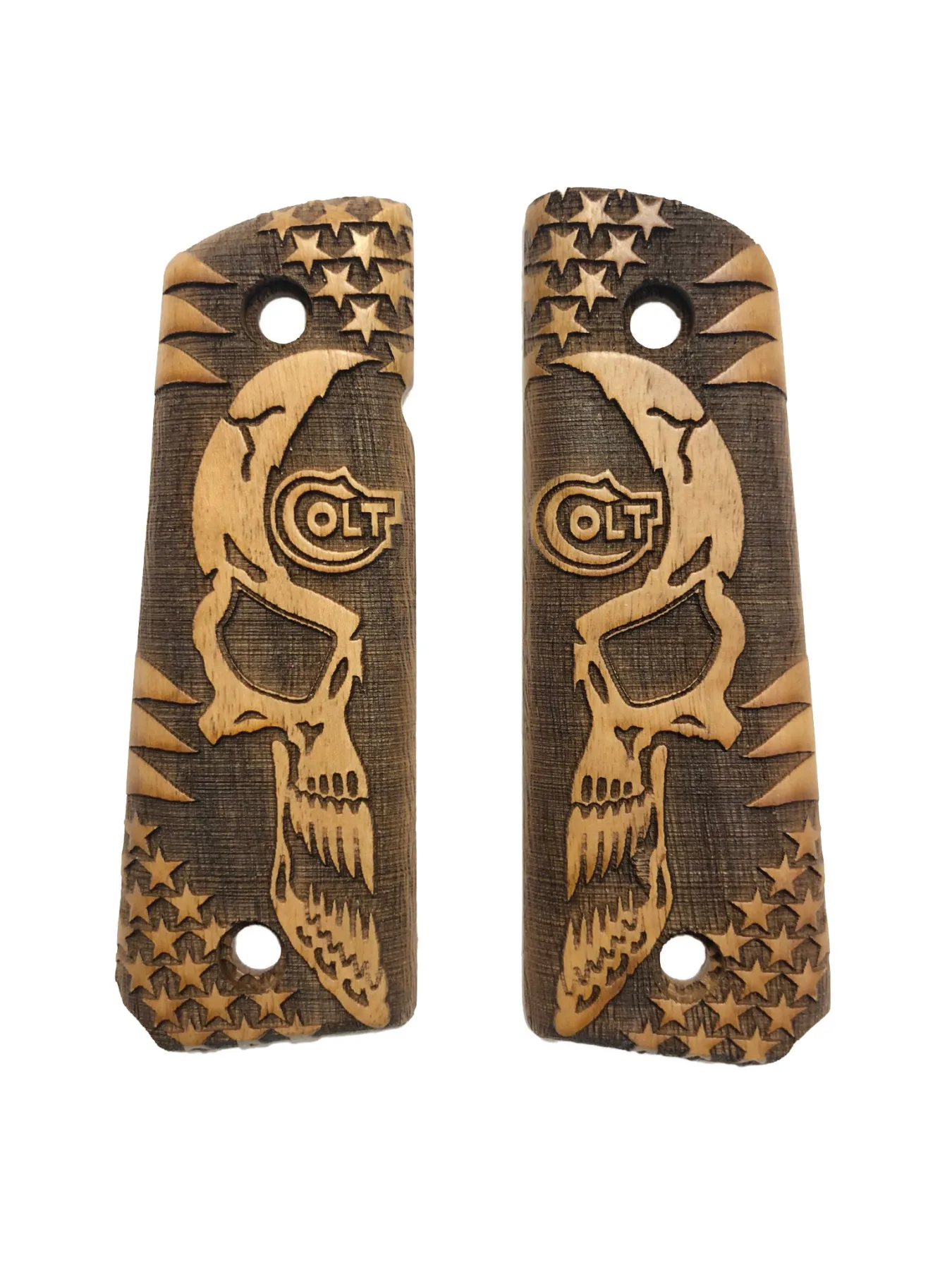 

Colt 1911 Compatible Laser Cut Dark Wooden Grip Mod2