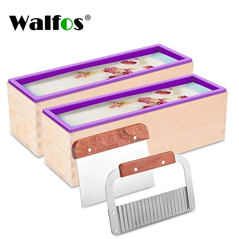 

Walfos High Quality Eco-Friendly 1200/900g Rectangle Silicone Soap Loaf Mold Wooden Box DIY Making Tools For Making Loaf Swirl