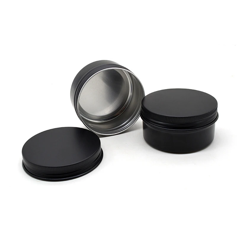 250pcs 80g Empty 68*35mm Black Round Aluminum Tin Cans Cosmetic Cream Jar Screw Thread Lid Pot Makeup Hair Wax Case Container