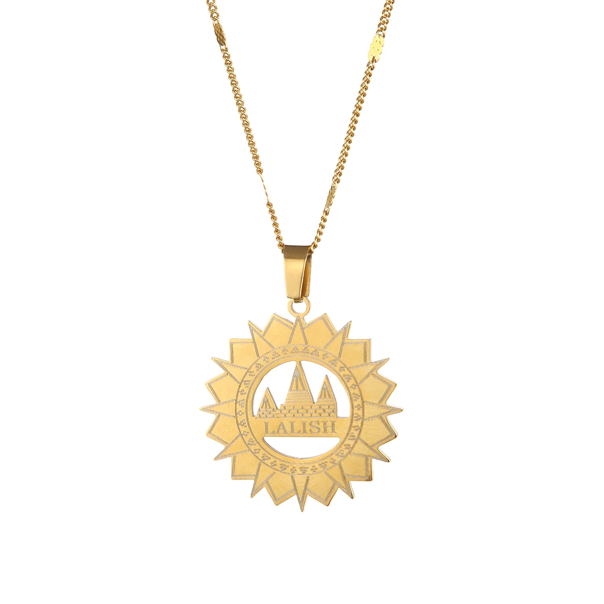 Stainless Steel Gold Color Lalish Pendant Necklace Yezidi Faith Pilgrimage Chain Jewelry