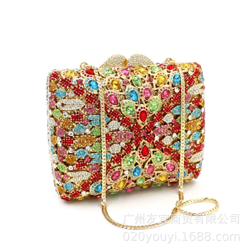 

Hollow Out Flower Clutch Minaudiere Bag Women Colored Crystal Evening Bags Wedding Party Dinner Floral Handbags Purses purse