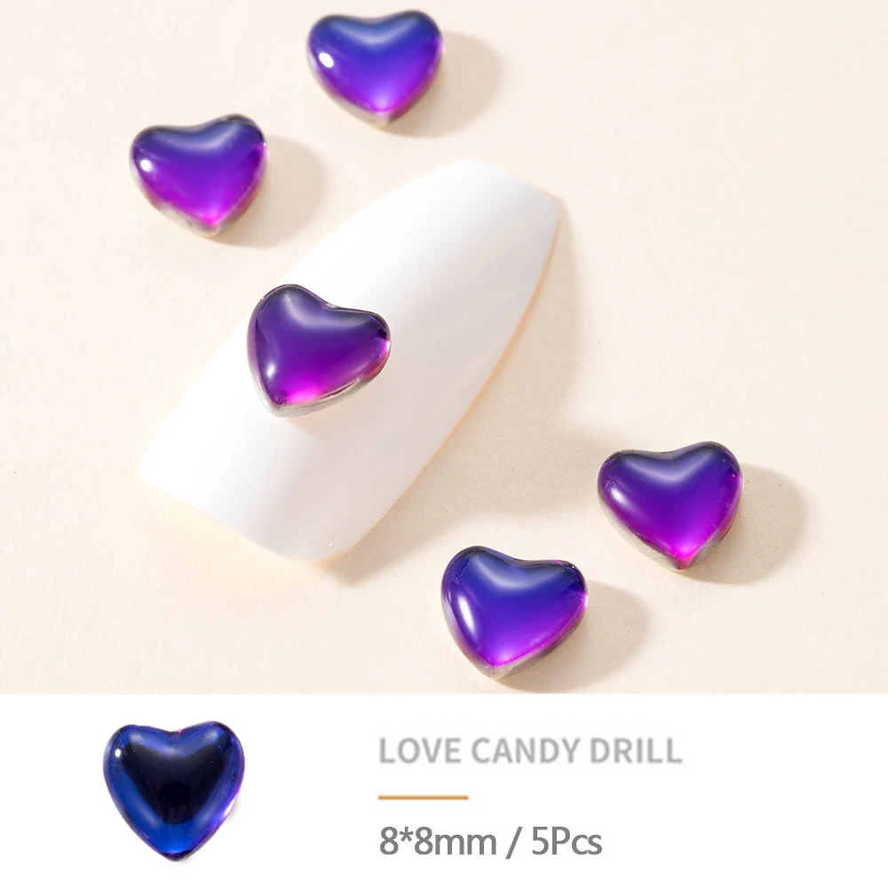 10Pcs Candy Color Jewelry Acrylic For Nail Tips 3D Nail Art Gems Lovely Peach Hearts Rhinstones Decorations Manicure Accessories