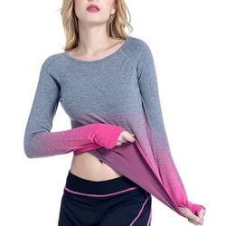 Camicia da Yoga sportiva da donna palestra traspirante esecuzione di Fitness esecuzione di T-shirt da Yoga camicie a maniche lunghe colore sfumato Top sportivo ad asciugatura rapida