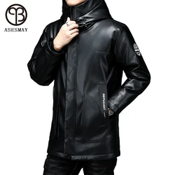 Asesmay 90% Down Jacket Men Hoodie Medium Long Parkas Color Contrast New Winter Fashion Thick Handsome Warm Coats