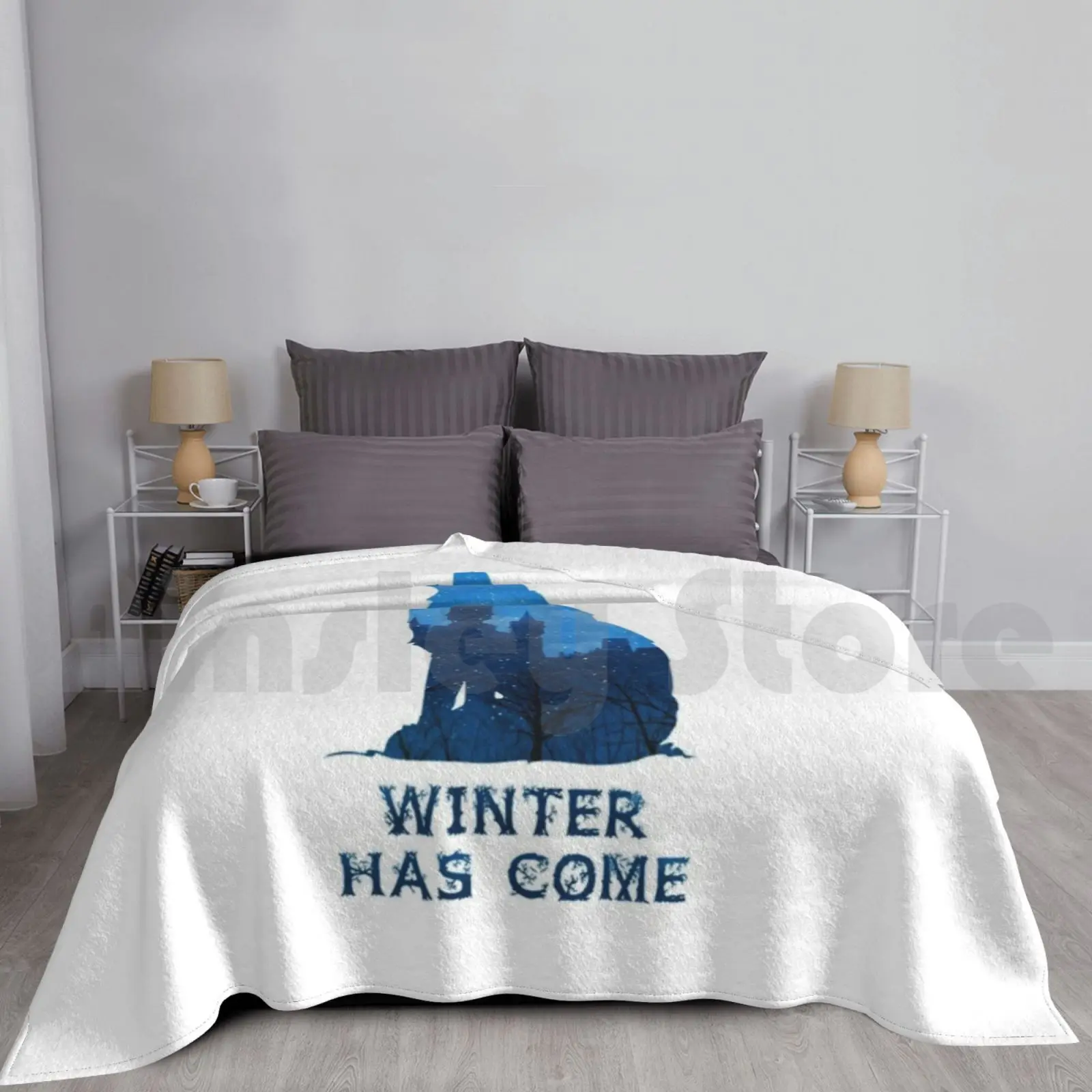 Winter Has Come Blanket Fashion Custom Fantasy Vintage Sword Blade Ice Fire Animals Lion Wolf Winter