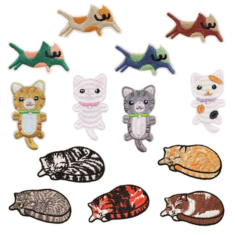 Cute Animal Patches Iron on Patches for Clothing Stripes Cat Badges Embroidered Patches Sticker on Clothes for Kids DIY Applique