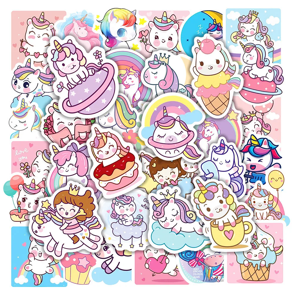 10/30/50/100Pcs Kawaii Eenhoorn Cartoon Stickers Voor Gitaar Laptop Bagage Telefoon Notebook Pvc Waterdicht graffiti Decals Kids Speelgoed