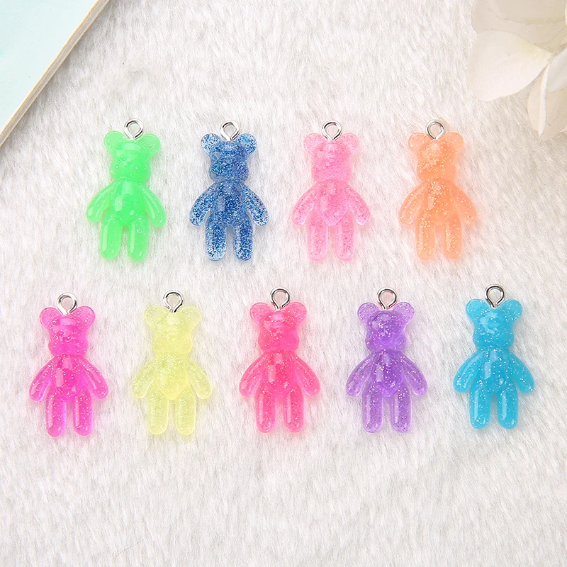 20Pcs 15*24MM  Mini Violent Bear  Charms Glitter Flatback Resin Craft Jewlery Findings For  Necklace Pendant Keychain Diy Making