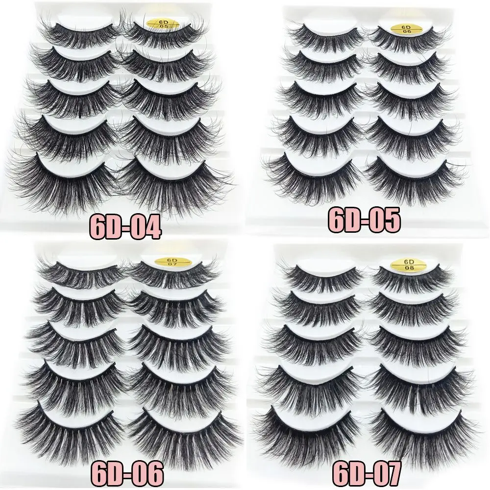 SKONHED 5 Paar Damenmode Wispy Flared Natural Long 6D Faux Nerzhaar Wimpernverlängerung Kreuzmuster Falsche Wimpern