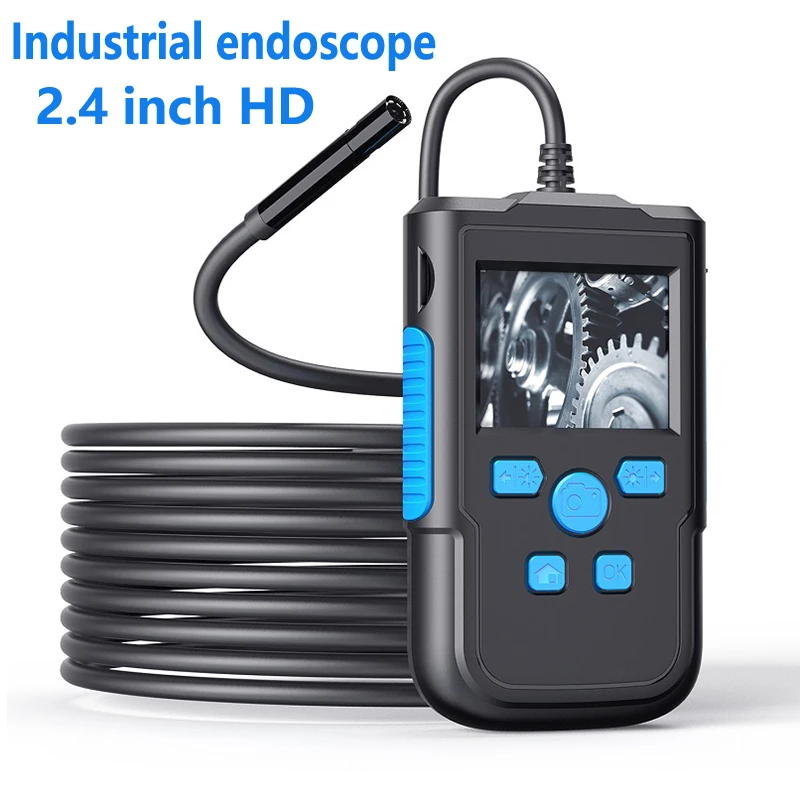 

New Industrial Endoscope Camera 8MM Lens 2.4 Inch IPS Screen Borescope HD1080P Rigid Cable Waterproof LED Lights 2600mAh Battery