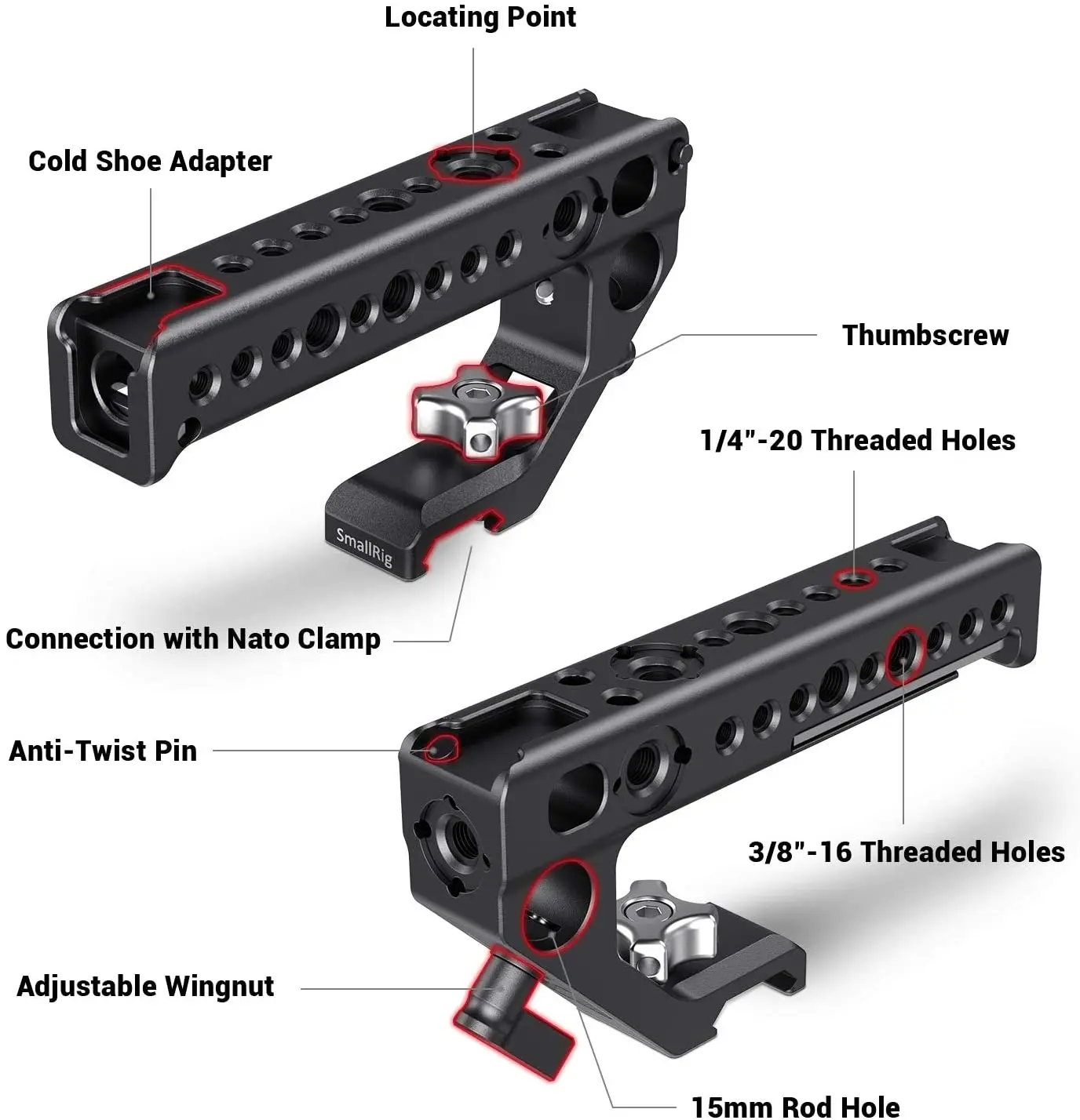 SmallRig DSLR Camera Rig NATO Top Handle Quick Release Hand Grip Compatible w/ SmallRig A6500 , BMPCC 4 K Cage or Nato Rail 2439