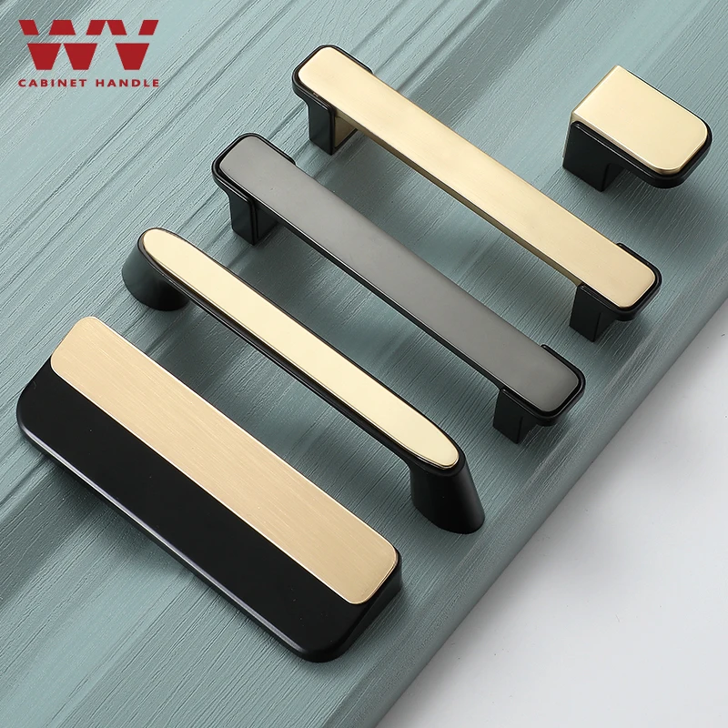 

WV Modern Cabinet Door Handles and Knobs for Furniture Detachable Zinc Alloy Black Gold Furniture Handles Drawer Pulls Hardware