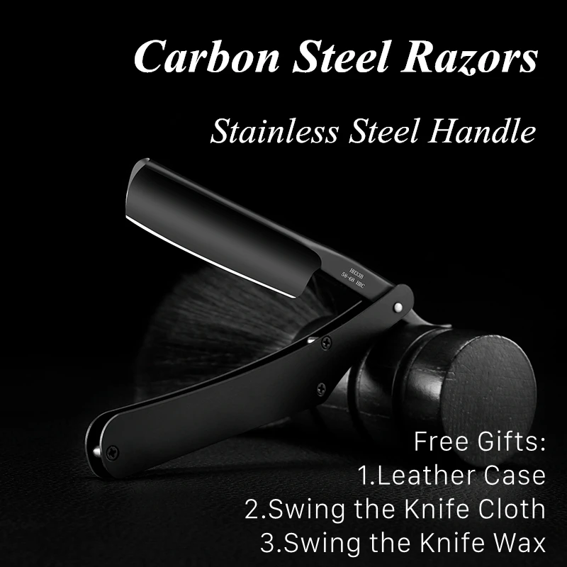 Pro Vintage Straight Edge Carbon Steel Blade Razors Kit Barber Hairdresser Razors Folding Shaving Knife Stainless Steel Handle