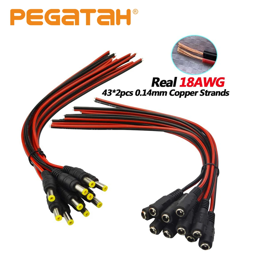 DC Power Pigtail Cable Male Female CONNECTOR DC Cable 12V 5A DC Power Plug untuk CCTV Security Camera dan Lighting Power Adapter
