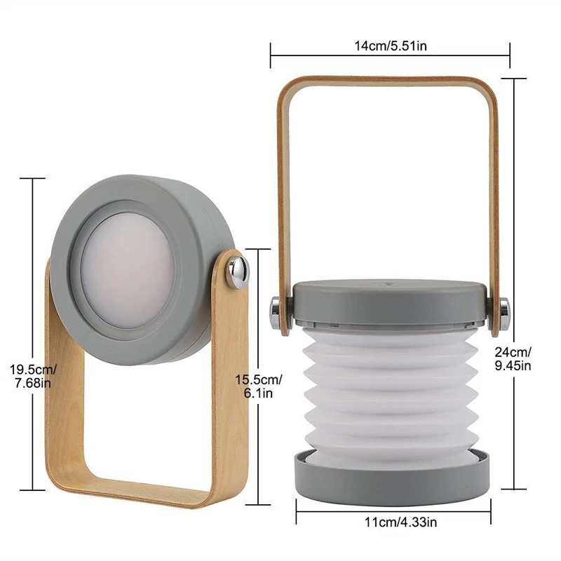 LED Portable Battery Operated Lantern 2000mAh Touch Retractable Lights with USB Wall Adapter For Reading Walking Sleeping Gifts