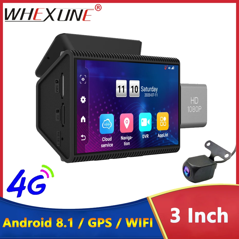 

3 Inch Video Recorder 4G Dash Cam Android 8.1 Auto Car DVR Cameras GPS Tracker 1080P Dual Lens Automotive WiFi Monitor Bluetooth