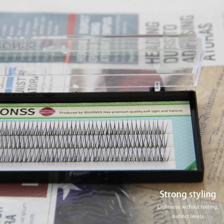 NEW IGUIONSS 3 rows 129 bundles Self-Grafting Natural Fan Eyelashes High Quality Dovetail fly Eyelash Extension  C Curl
