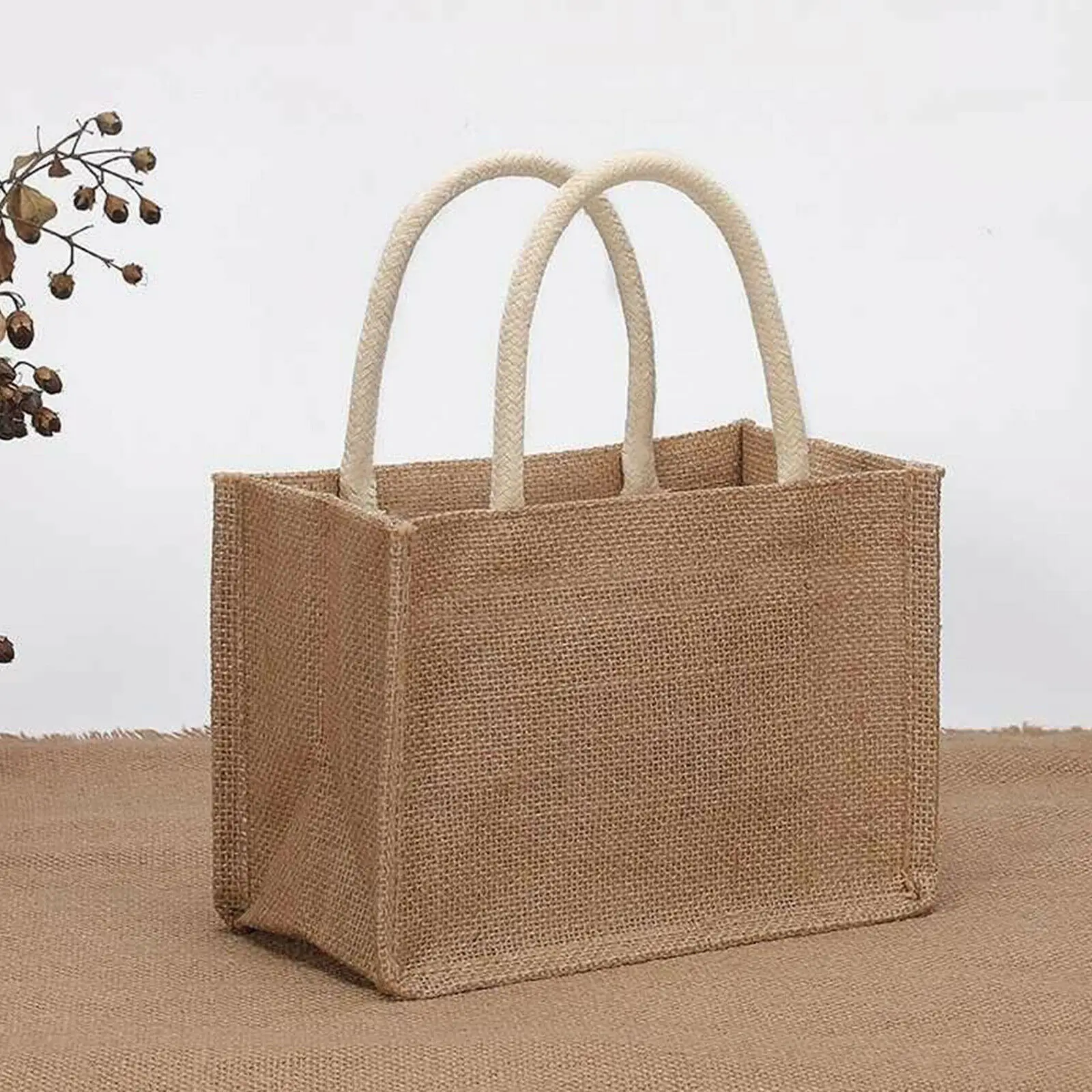 Burlap Casual Tote Bags Retro Blank Jute Single Shoulder Bag Large Capacity Reusable Beach Shopping Handbag Gift Bag With Handle