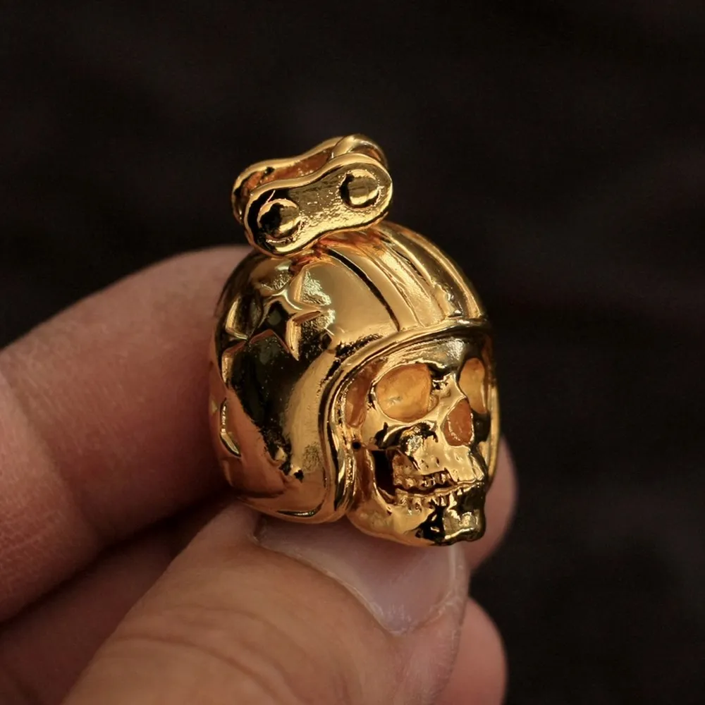 

LINSION мотоциклетный шлем с подвеской в виде черепа, позолоченная латунь, мужские байкерские украшения в стиле рок-панк GP19 JP