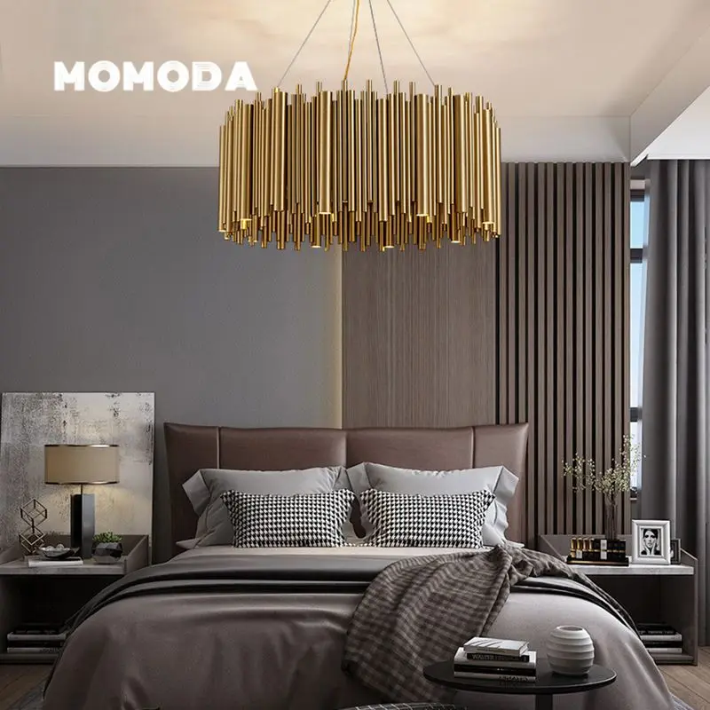 

Postmodern LED Chandeliers Lighting Luxury Gold Stainless Steel Round Rectangle Pendant Hanging Lamps Bedroom Living Room Lights