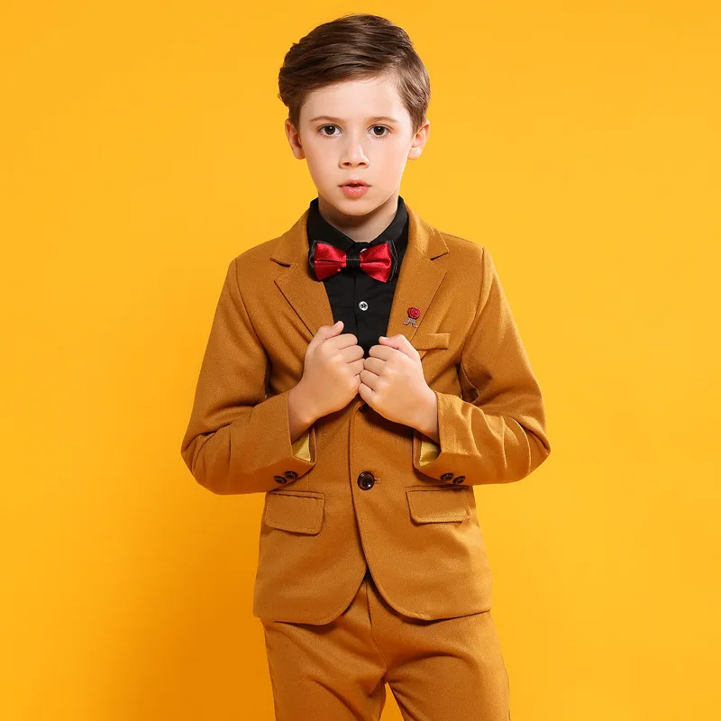 

Flower Boys Jacket + Pants+Tie 3PCS Formal Suit School Kids Weddings Party Tuxedos Prince Boys Gentlemen Birthday Dress Costume