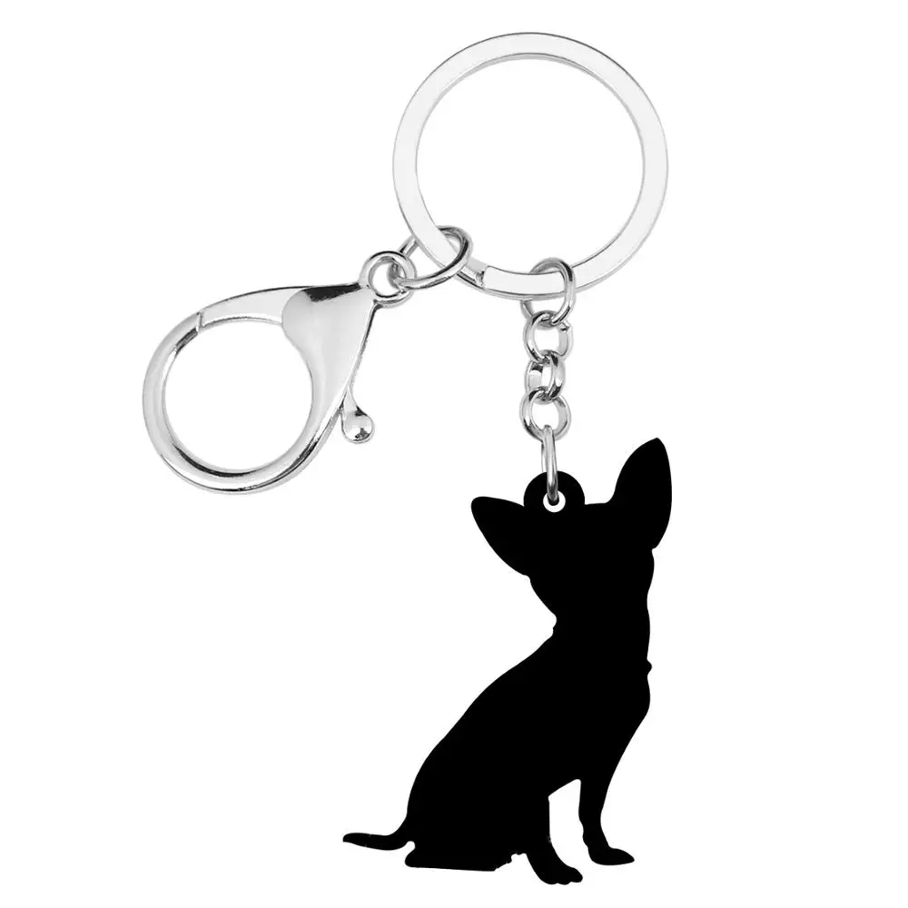 WEVENI Acrylic Cute Chihuahua Dog Keychains Keyring Pet Animal Key Chain Jewelry For Women Kids Teens Fashion Gift Bag Charms